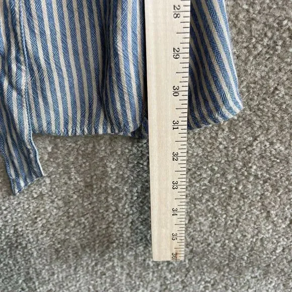 Ecote OU Wrap Dress Womens Size Medium Blue/Tan Striped Bell Sleeve V-Neck 90s - Picture 6 of 11